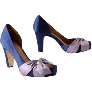 Miss Albright Cinched Satin Peep Toe Bowtie Pumps, Size 6M, Deep Blue / …